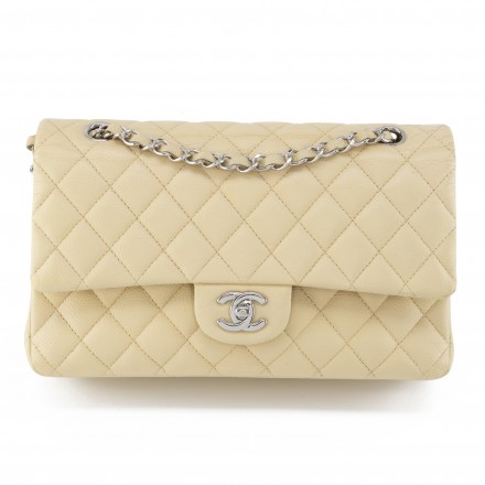 CHANEL Classic Timeless Medium Double Flap Bag Repainted pastellgelb 2018 2019 Pre-owned Designer Secondhand Luxurylove