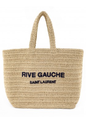 SAINT LAURENT Rive Gauche Raffia Tote Bag