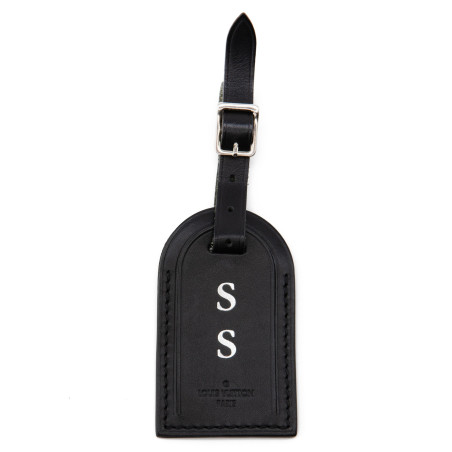 LOUIS VUITTON Adressanhänger personalisiert Leder schwarz. Pre-owned Secondhand Luxurylove
