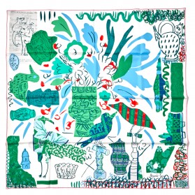 Seidentuch Foulard Carré 90 "La maison des oiseaux parleurs" - NEU