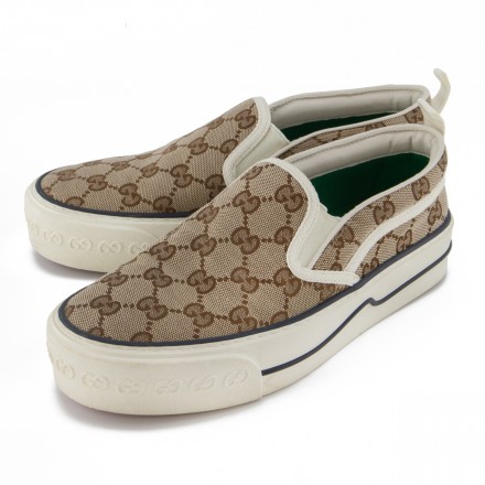 GUCCI Tennis 1977 Slip-On Sneakers GG Supreme beige 37 Pre-owned Designer Secondhand Luxurylove