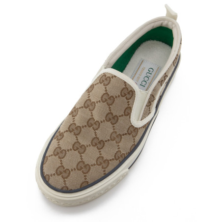 GUCCI Tennis 1977 Slip-On Sneakers GG Supreme beige 37 Pre-owned Designer Secondhand Luxurylove