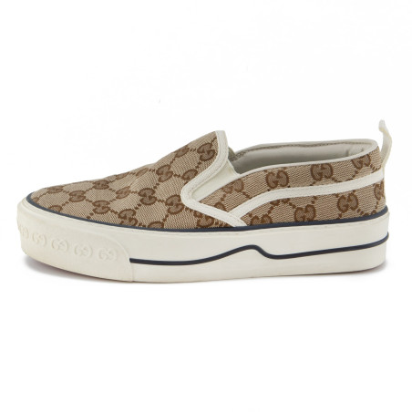 GUCCI Tennis 1977 Slip-On Sneakers GG Supreme beige 37 Pre-owned Designer Secondhand Luxurylove