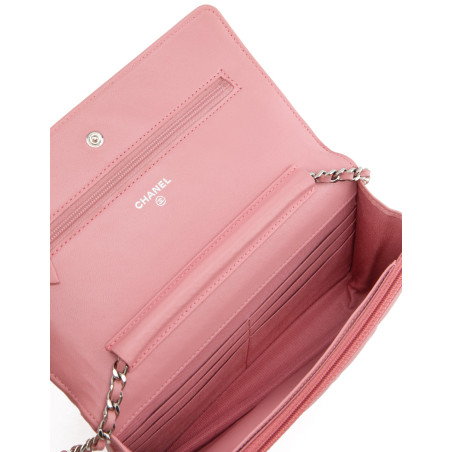 CHANEL Wallet on Chain Flap Bag Lammleder rosa Pre-owned Designer Secondhand Luxurylove