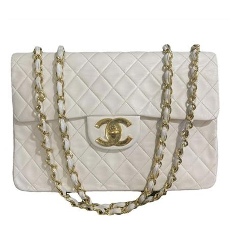 CHANEL Double Flap Bag vintage weiss vergoldete Hardware Pre-owned Designer Secondhand Luxurylove