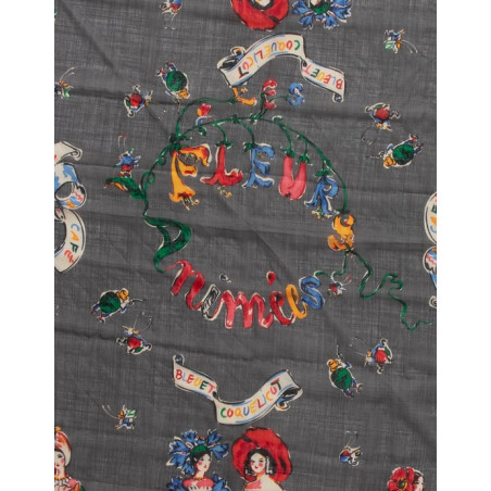 KARL LAGERFELD Baumwolltuch Schal  "Bleuet Coquelicot" anthrazit Pre-owned Designer Secondhand Luxurylove