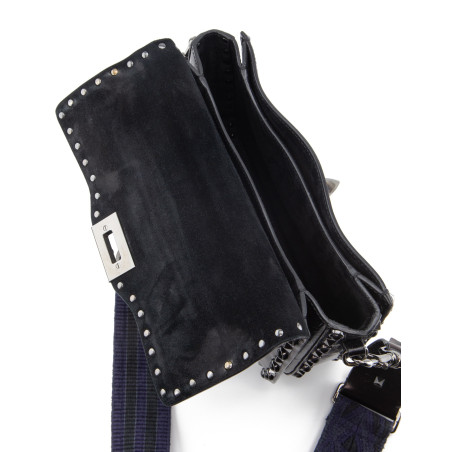 VALENTINO GARAVANI Rockstud Rolling Bag mit Guitar-Strap Leder schwarz Pre-owned Designer Secondhand Luxurylove