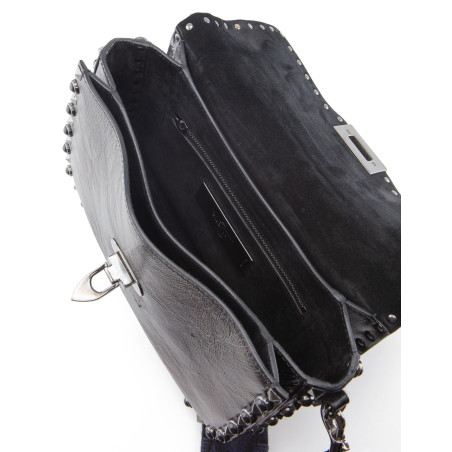 VALENTINO GARAVANI Rockstud Rolling Bag mit Guitar-Strap Leder schwarz Pre-owned Designer Secondhand Luxurylove