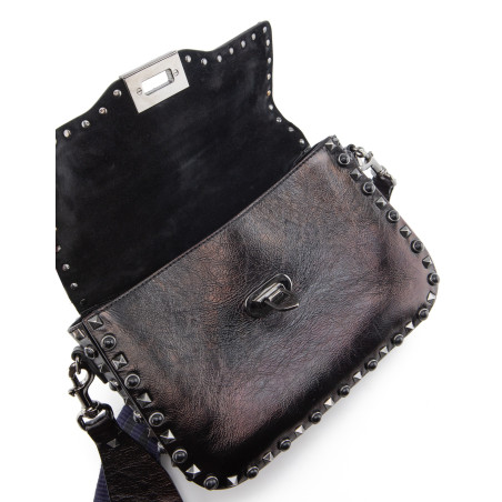 VALENTINO GARAVANI Rockstud Rolling Bag mit Guitar-Strap Leder schwarz Pre-owned Designer Secondhand Luxurylove