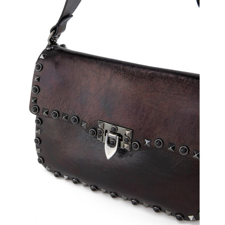VALENTINO GARAVANI Rockstud Rolling Bag mit Guitar-Strap Leder schwarz Pre-owned Designer Secondhand Luxurylove