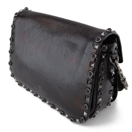 VALENTINO GARAVANI Rockstud Rolling Bag mit Guitar-Strap Leder schwarz Pre-owned Designer Secondhand Luxurylove