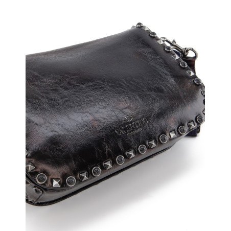 VALENTINO GARAVANI Rockstud Rolling Bag mit Guitar-Strap Leder schwarz Pre-owned Designer Secondhand Luxurylove