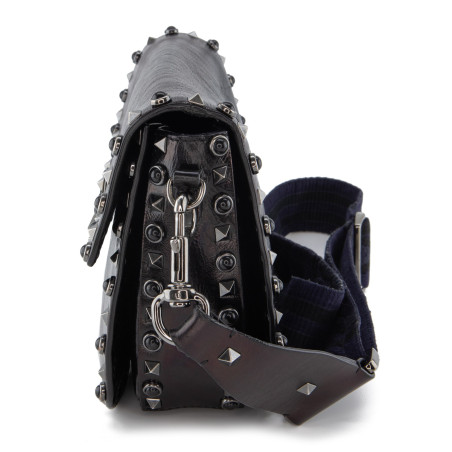 VALENTINO GARAVANI Rockstud Rolling Bag mit Guitar-Strap Leder schwarz Pre-owned Designer Secondhand Luxurylove