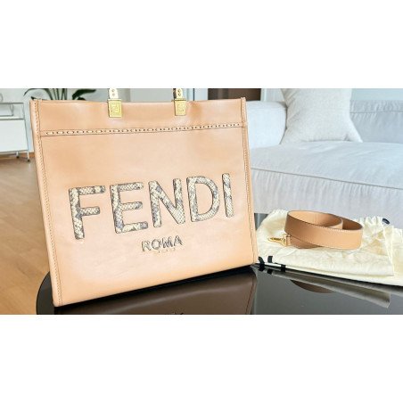 FENDI Sunshine Tote Medium beige Pre-owned Designer Secondhand Luxurylove.