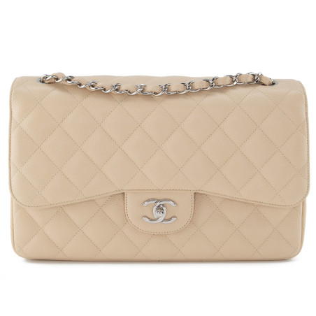 CHANEL Classic Timeless Double Jumbo Flap Bag Caviar beige Pre-owned Designer Secondhand Luxurylove
