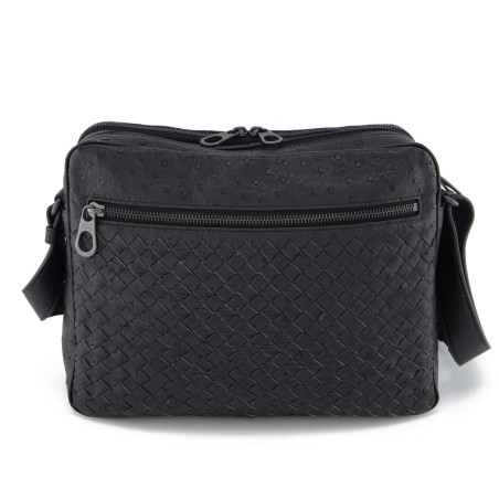 BOTTEGA VENETA Intrecciato unisex messenger crossbody bag ostrich leather - Pre-loved Designer Second Hand | LUXURYLOVE