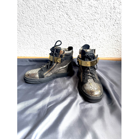 GIUSEPPE ZANOTTI Gold Snakeskin Zipper Hightop Sneaker Pre-owned Designer Secondhand Luxurylove