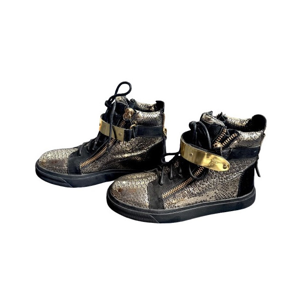 GIUSEPPE ZANOTTI Gold Snakeskin Zipper Hightop Sneaker Pre-owned Designer Secondhand Luxurylove