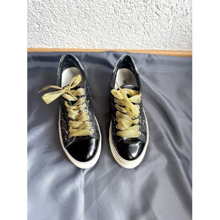 NOCLAIM Sneaker 37 Gold Black Patent Leather Pre-owned Designer Secondhand Luxurylove.