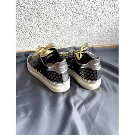 NOCLAIM Sneaker 37 Gold Black Patent Leather Pre-owned Designer Secondhand Luxurylove.