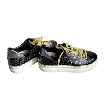 NOCLAIM Sneaker 37 Gold Black Patent Leather Pre-owned Designer Secondhand Luxurylove.
