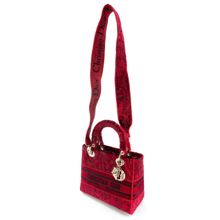 DIOR Lady D-Lite medium Samt bordeaux rot 2021 Pre-owned Designer Secondhand Luxurylove