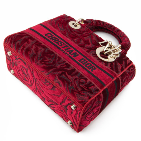 DIOR Lady D-Lite medium Samt bordeaux rot 2021 Pre-owned Designer Secondhand Luxurylove