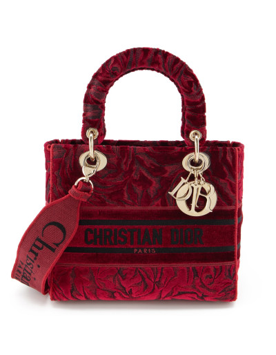 DIOR Lady D-Lite medium Samt bordeaux rot 2021 Pre-owned Designer Secondhand Luxurylove