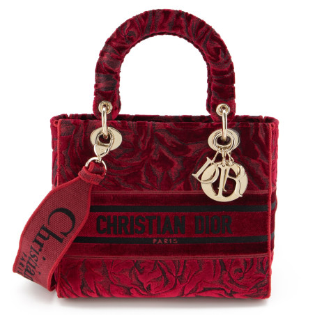 DIOR Lady D-Lite medium Samt bordeaux rot 2021 Pre-owned Designer Secondhand Luxurylove