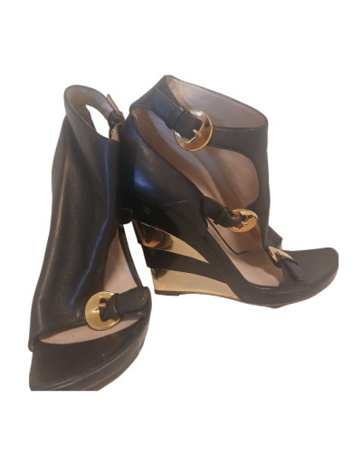 BALDINI Sandaletten schwarz gold Leder 41  Pre-owned Designer Secondhand Luxurylove