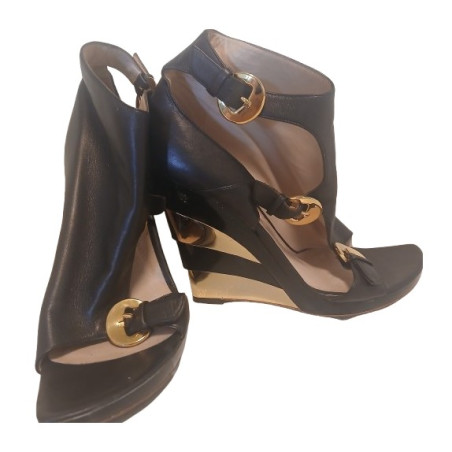 BALDINI Sandaletten schwarz gold Leder 41  Pre-owned Designer Secondhand Luxurylove