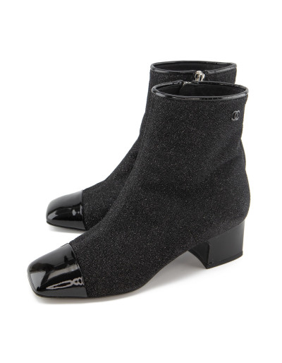CHANEL CC Stiefeletten Glitter schwarz 39.5 Pre-owned Secondhand Luxurylove