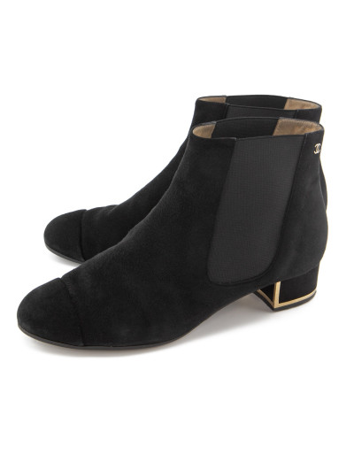 CHANEL CC Stiefeletten Suede schwarz 39.5 Pre-owned Secondhand Luxurylove