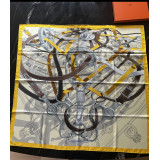 Silk scarf 90 "Cavalcadour Voltigeur" - Jaune Vif / Jaune Soufre / Brun