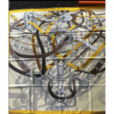 Silk scarf 90 "Cavalcadour Voltigeur" - Jaune Vif / Jaune Soufre / Brun