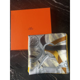 Silk scarf 90 "Cavalcadour Voltigeur" - Jaune Vif / Jaune Soufre / Brun