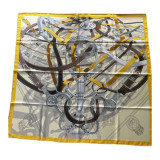 Silk scarf 90 "Cavalcadour Voltigeur" - Jaune Vif / Jaune Soufre / Brun