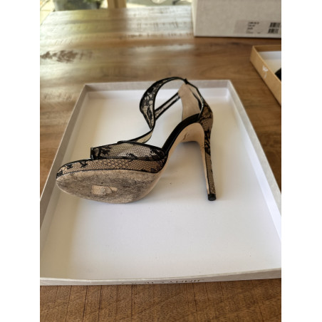 JIMMY CHOO Lana 120 Black Lace T-bar Sandals - Pre-loved Designer Second Hand | LUXURYLOVE