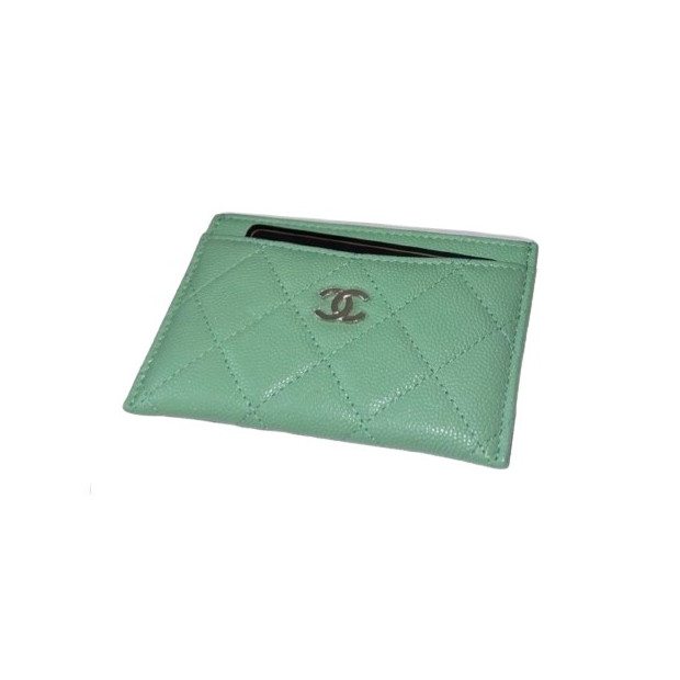 CHANEL Kartenetui Kaviar Leder Grün Neu Pre-owned Designer Secondhand Luxurylove