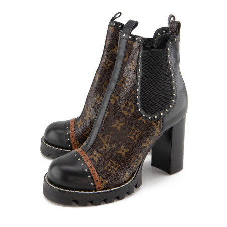LOUIS VUITTON Plateau Monogram Ankle Boots schwarz 40 Pre-owned Designer Secondhand Luxurylove