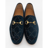 GUCCI Jordaan Horsebit Samt Loafer blau Herren 43 NEU Pre-owned Designer Secondhand Luxurylove