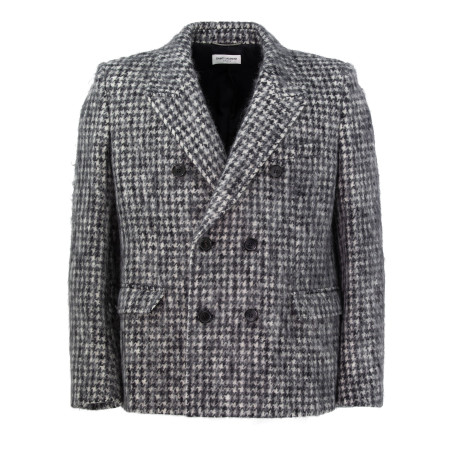 SAINT LAURENT Sakko Wolle Hahnentritt grau 52 Herren Pre-owned Designer Secondhand Luxurylove. Qualität und Echtheit geprüft