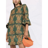 LA DOUBLEJ Kleid grün Tigermuster L Pre-owned Designer Secondhand Luxurylove