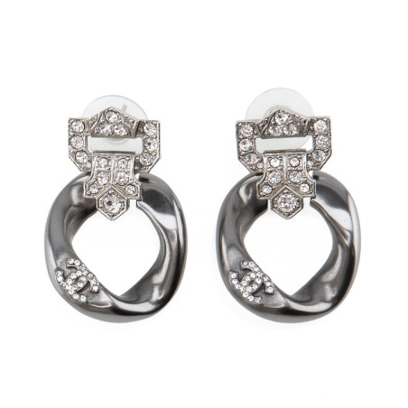 CHANEL CC Ohrringe Strass CC Logo anthrazit 2014 Pre-owned Designer Secondhand Luxurylove