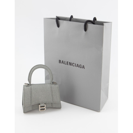BALENCIAGA Hourglass Nano Bag Glitter silber Pre-owned Designer Secondhand Luxurylove