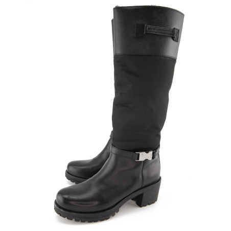 PRADA Winterstiefel gefüttert Saffiano & Nylon schwarz 36.5 Pre-owned Designer Secondhand Luxurylove