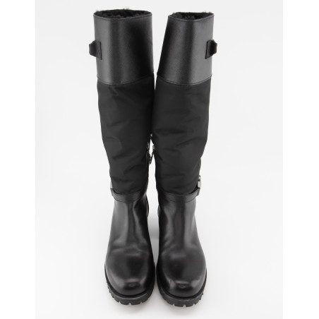 PRADA Winterstiefel gefüttert Saffiano & Nylon schwarz 36.5 Pre-owned Designer Secondhand Luxurylove
