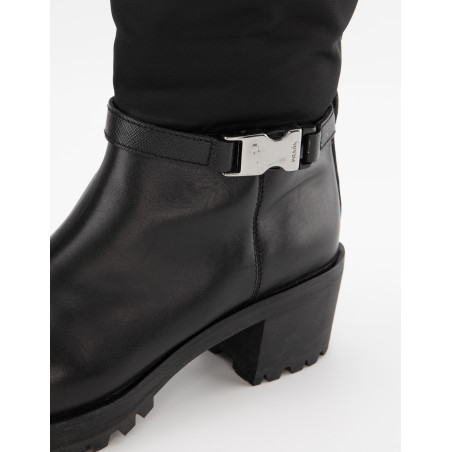 PRADA Winterstiefel gefüttert Saffiano & Nylon schwarz 36.5 Pre-owned Designer Secondhand Luxurylove