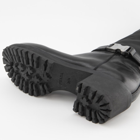 PRADA Winterstiefel gefüttert Saffiano & Nylon schwarz 36.5 Pre-owned Designer Secondhand Luxurylove