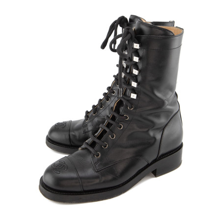 CHANEL CC Combat Boots - Pre-loved Designer Second Hand | LUXURYLOVE